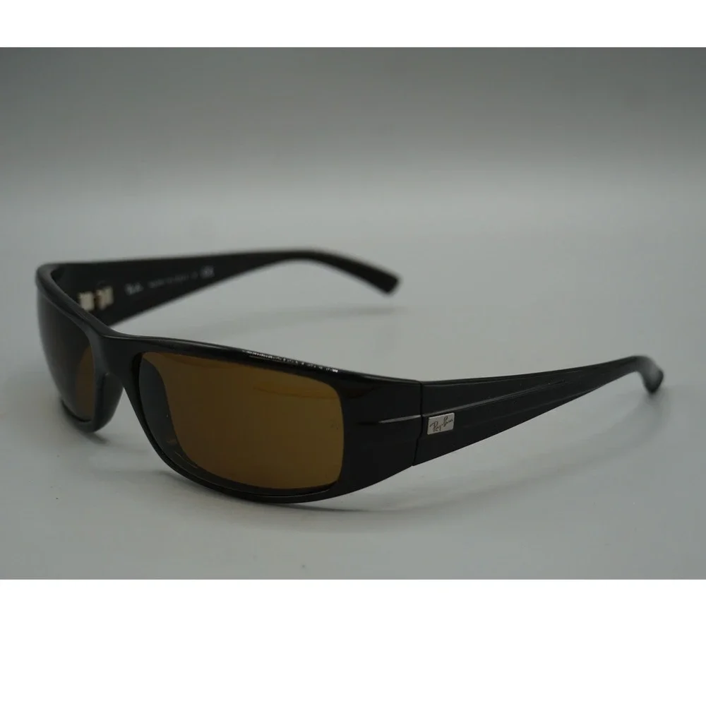 Ray-Ban RB 4057 601 3N Black Wrap Sunglasses Brown Lens Made in Italy Mens